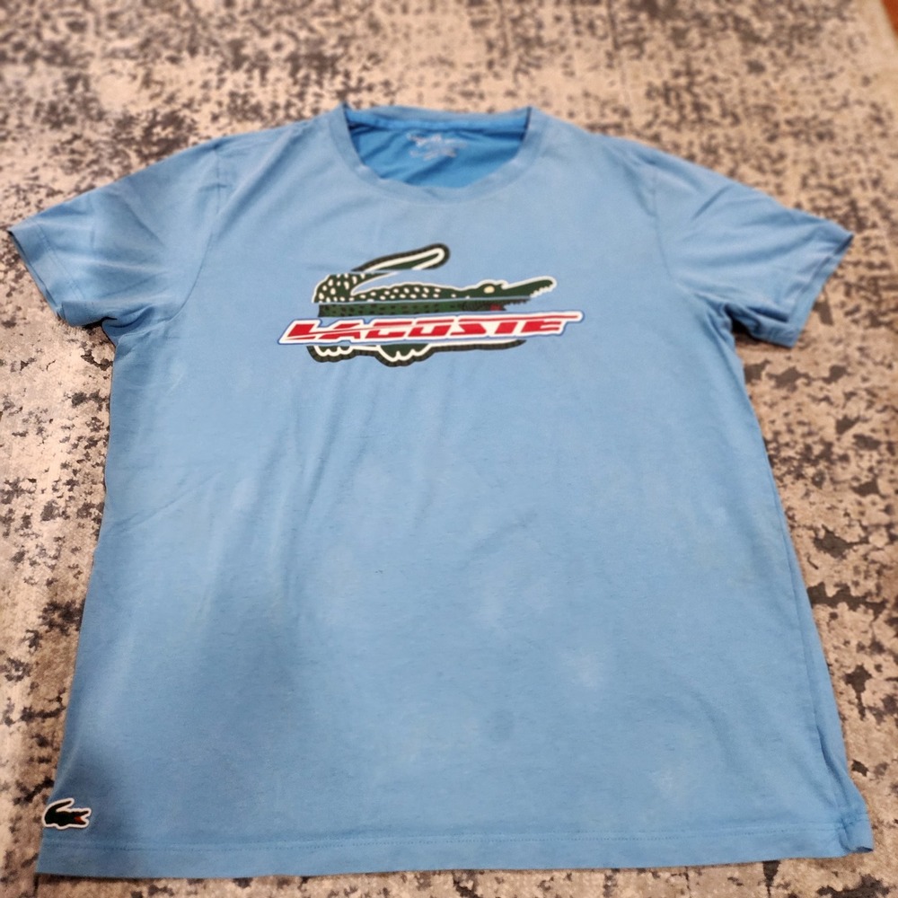 Lacoste Sport Mens T-Shirt Blue Large Regular Fit Big Logo Graphic Tee TH9651